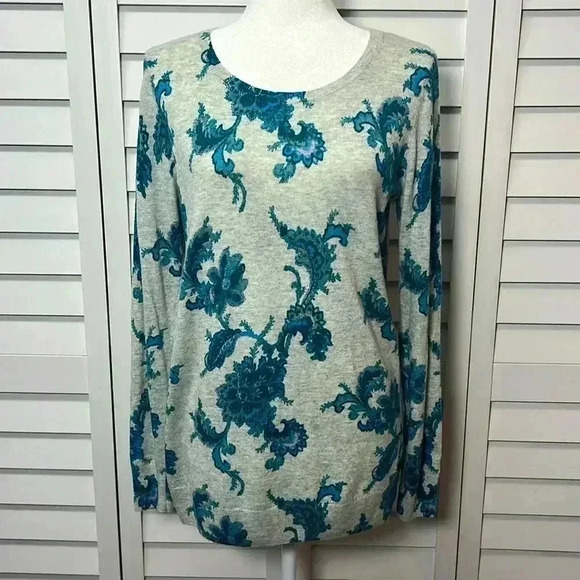 LOFT Floral Paisley Wool Blend Scoop Neck Sweater Size Medium - Picture 2 of 9